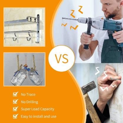 10 Pcs Self Adhesive Punch - Free / No - Drilling Screw Hooks Bear Upto 10 kg Heavy Duty Hooks - Gulybaba - Genuine products online Marketplace in Pakistan