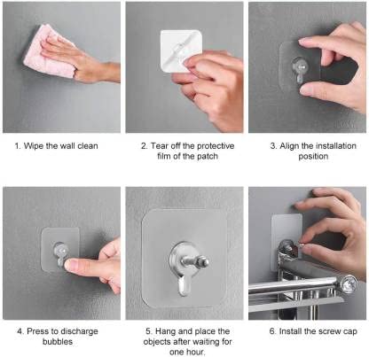 10 Pcs Self Adhesive Punch - Free / No - Drilling Screw Hooks Bear Upto 10 kg Heavy Duty Hooks - Gulybaba - Genuine products online Marketplace in Pakistan