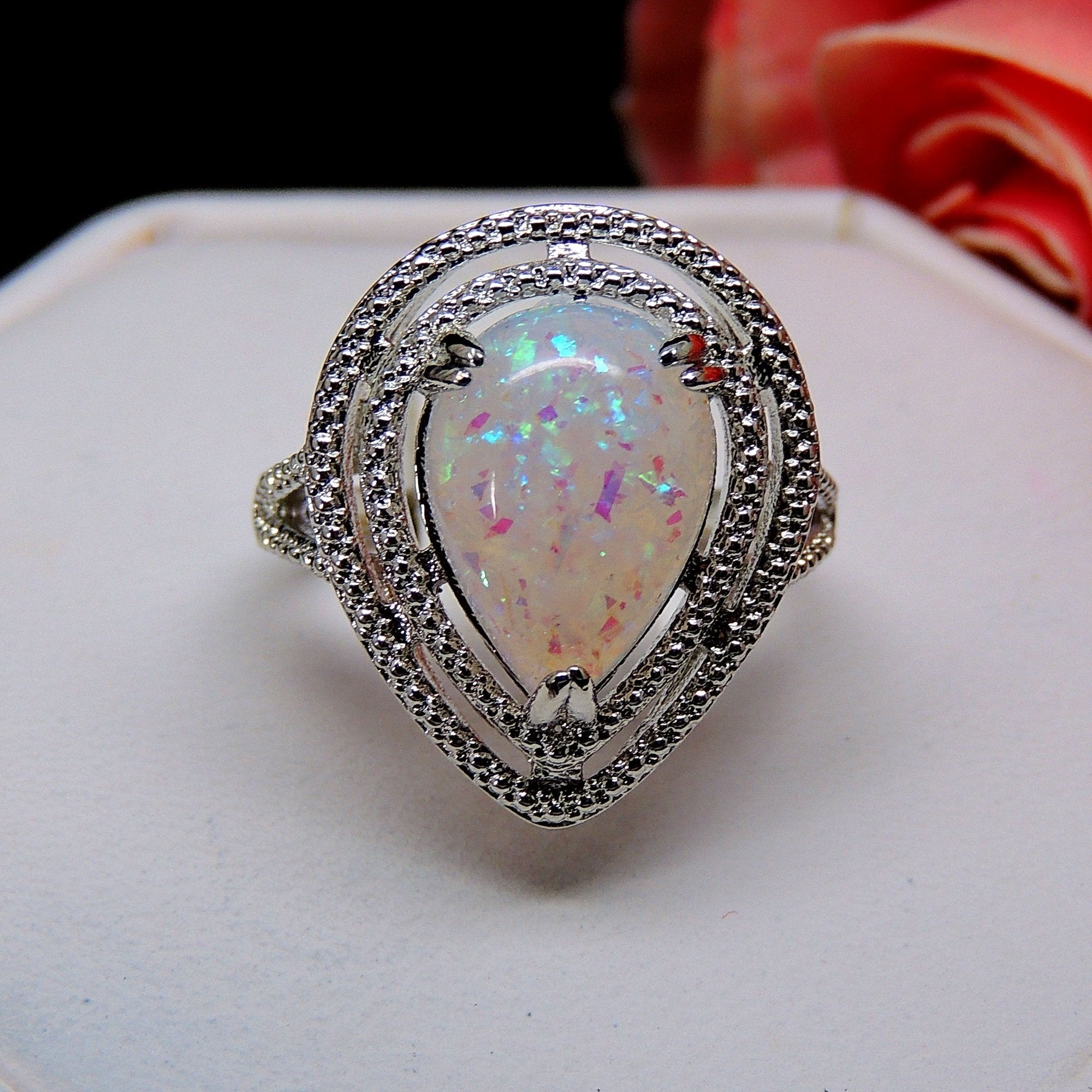 Danni Statement Ring Teardrop Simulated Fire Opal Womens Ginger Lyne Collection