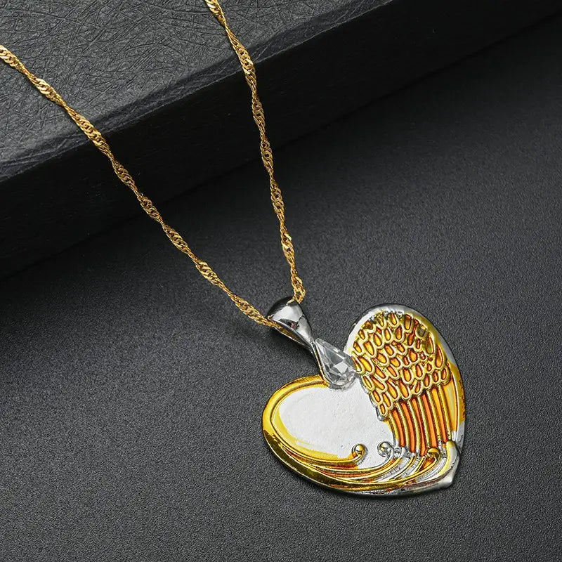 1pc Trendy Couples' Angel Wings & Heart Pendant Necklace - Fashion Alloy Accessory, Perfect Holiday Gift