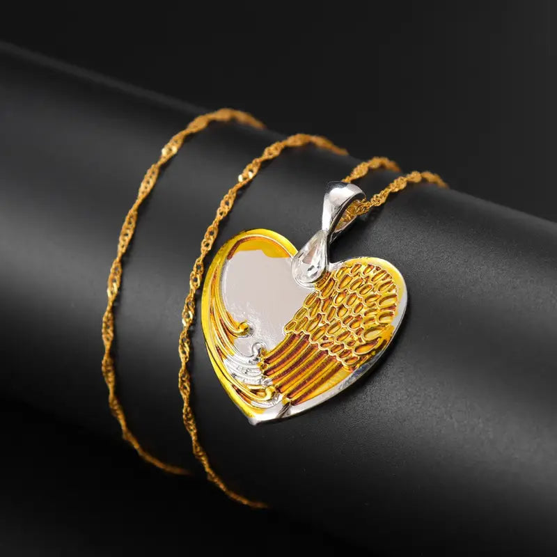 1pc Trendy Couples' Angel Wings & Heart Pendant Necklace - Fashion Alloy Accessory, Perfect Holiday Gift