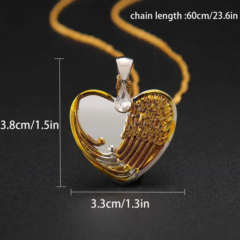 1pc Trendy Couples' Angel Wings & Heart Pendant Necklace - Fashion Alloy Accessory, Perfect Holiday Gift