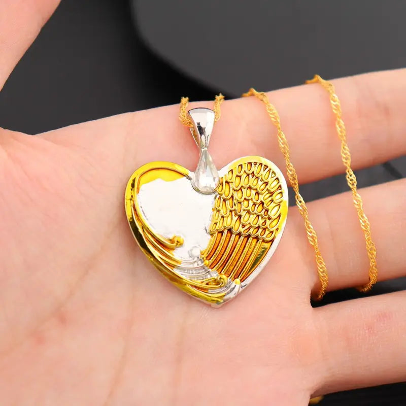 1pc Trendy Couples' Angel Wings & Heart Pendant Necklace - Fashion Alloy Accessory, Perfect Holiday Gift