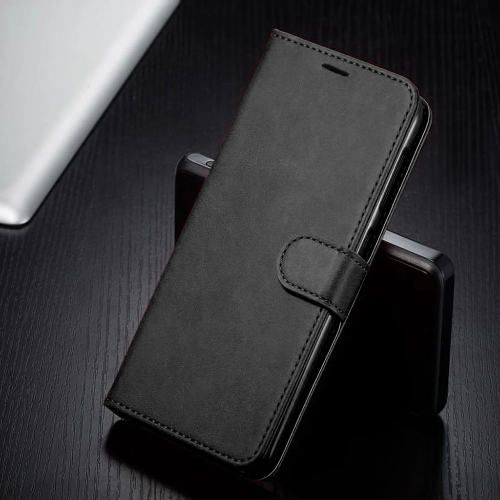 iPhone 11 Case, Included [Tempered Glass Screen Protector], Starshop Premium Leather Wallet Pocket Credit Card Slots-Black