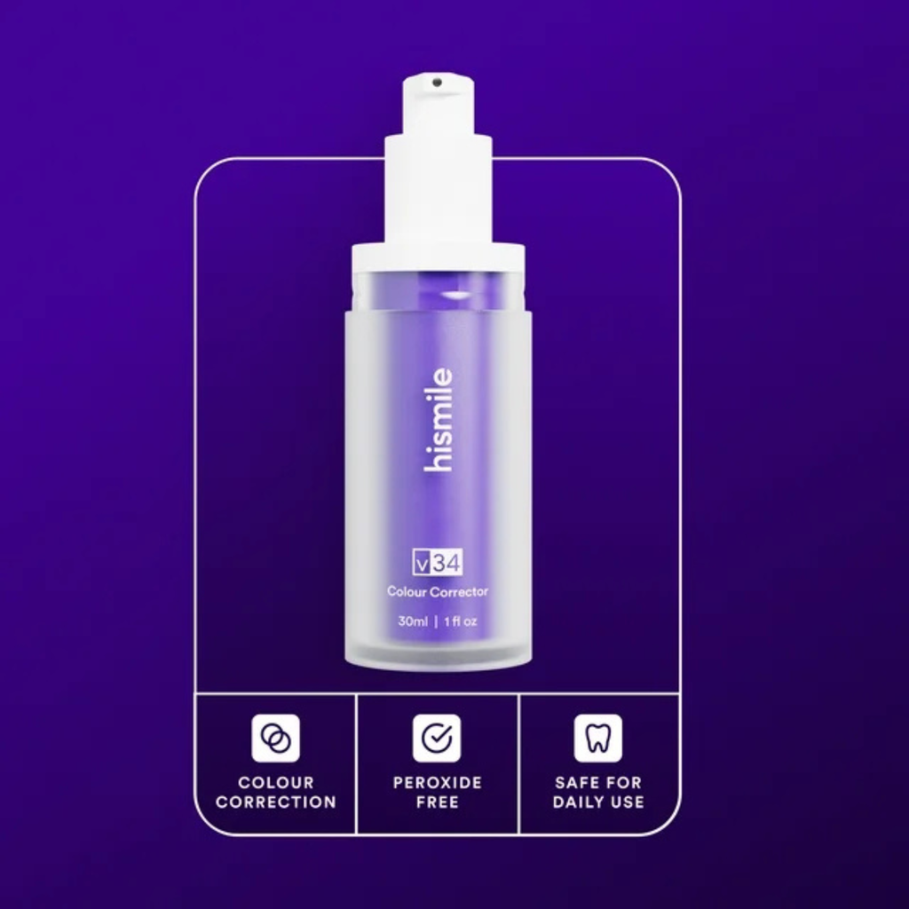 Hismile V34 Colour Corrector Serum – Advanced Teeth Whitening Purple Toner – Instant Colour Correcting Formula for Brighter, Whiter Smile – Enamel-Safe Tooth Brightening Booster for Daily Use