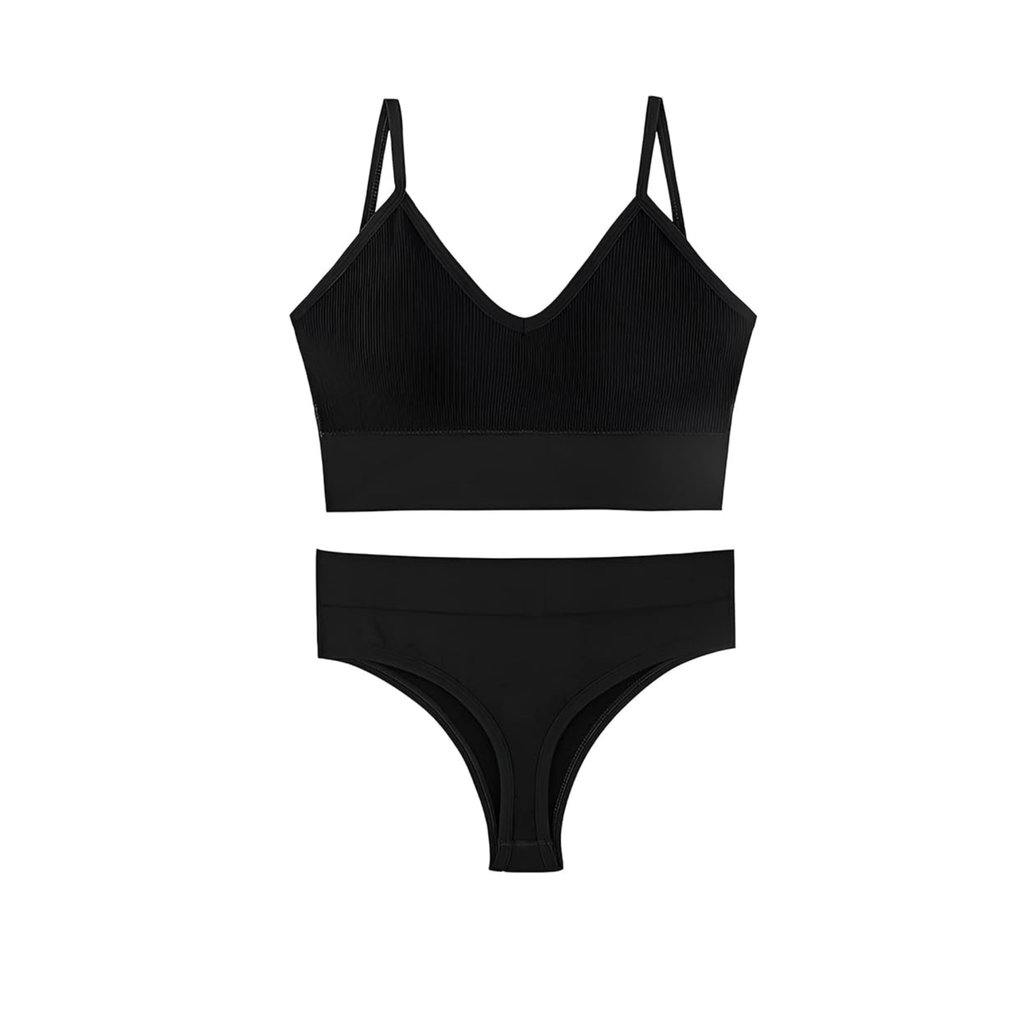 ANUFER Womens Basic Lingerie Sets Ribbed Wireless Padded Cami Bra and Knickers Underwear Sets for Yoga Sports and Sleep