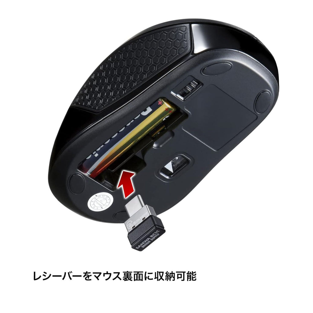 Sanwa Supply MA-WBLC41BK Wireless Type-C Blue LED Mouse Compatible with Windows, Mac, Android, IOS iPadOS, FireOS (Black)