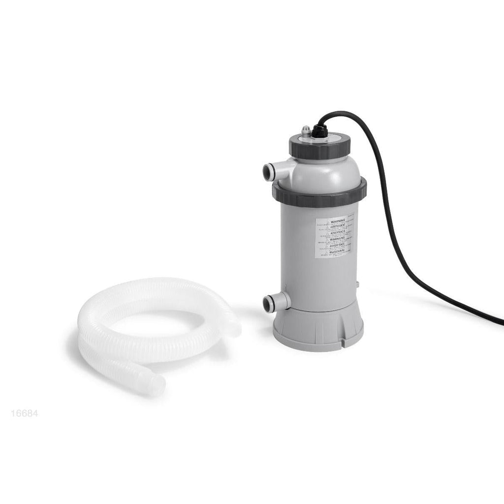 Intex Pool Electric Heater suited for above ground pools up to 12' (3.6m). Includes pool thermometer.