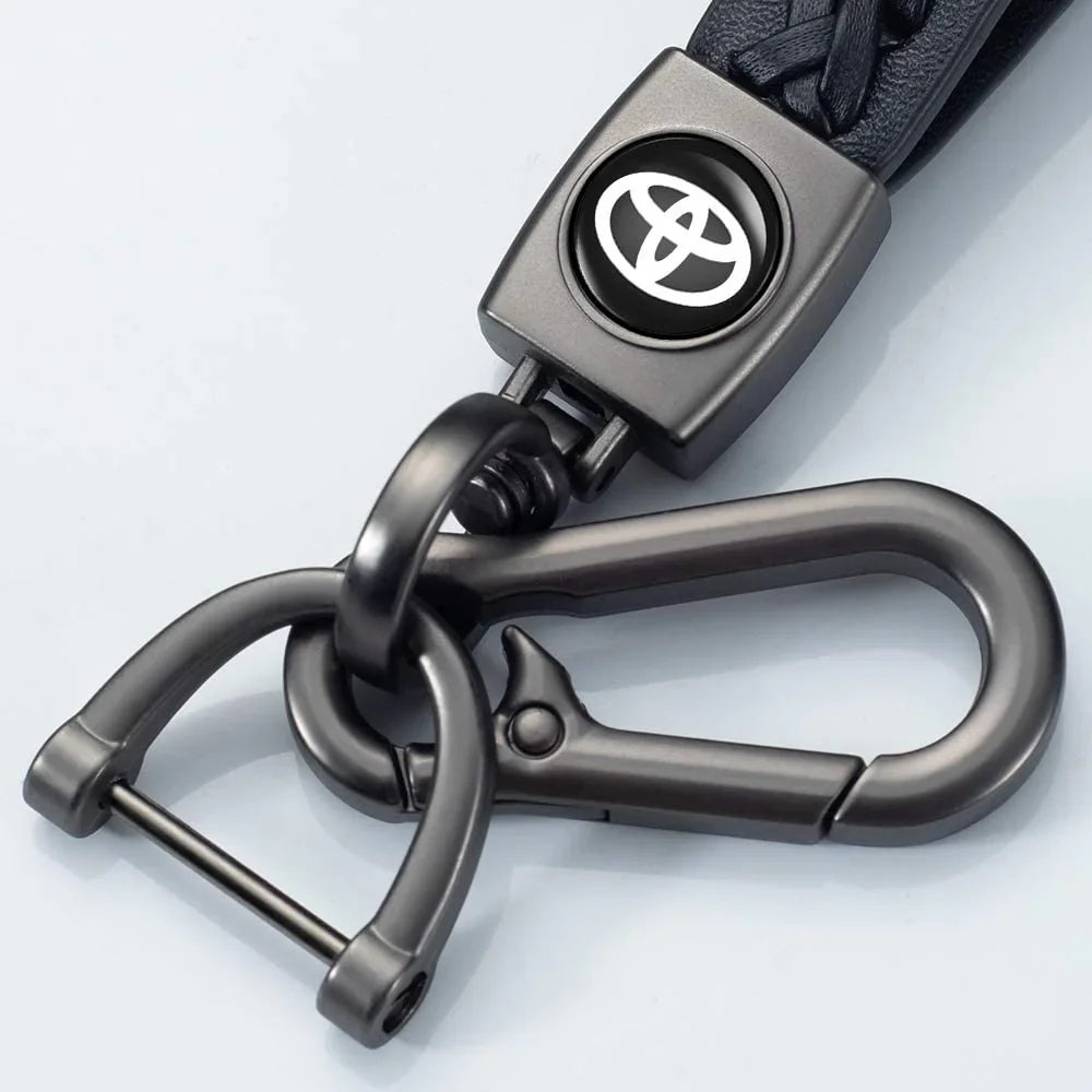Leather Car Keychain Motorcycle Woven Strap Braided Rope Key Chain for Suzuki, Honda, Toyota Car Auto Accessory Key Ring with 360 Degree Rotatable D-ring