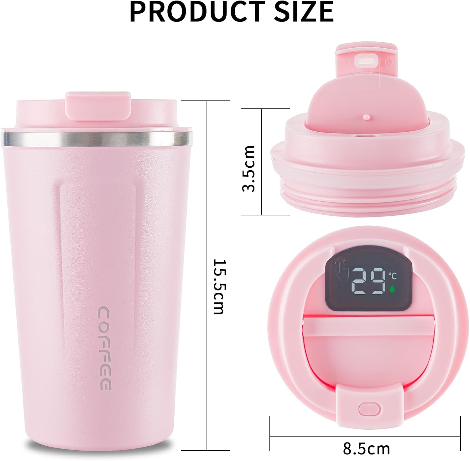 Stainless Steel Vacuum Insulated Travel Coffee Mug, Led Temperature Display Insulated Tumbler, Leak Proof with Lid Keeps Cold and Warm, Suitable for Coffee, Tea and Beer - 510ml