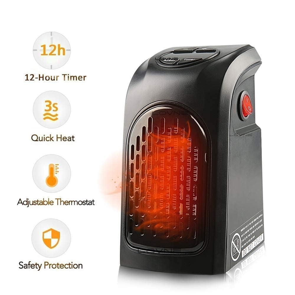 Handy Electric Heater, 400 Watts Heater, Plug-In Heatter, Mini, Portable Room, Office, Bedroom Warmer with LED Display, Set Temperature, and Stylish Design With Remote (Black)
