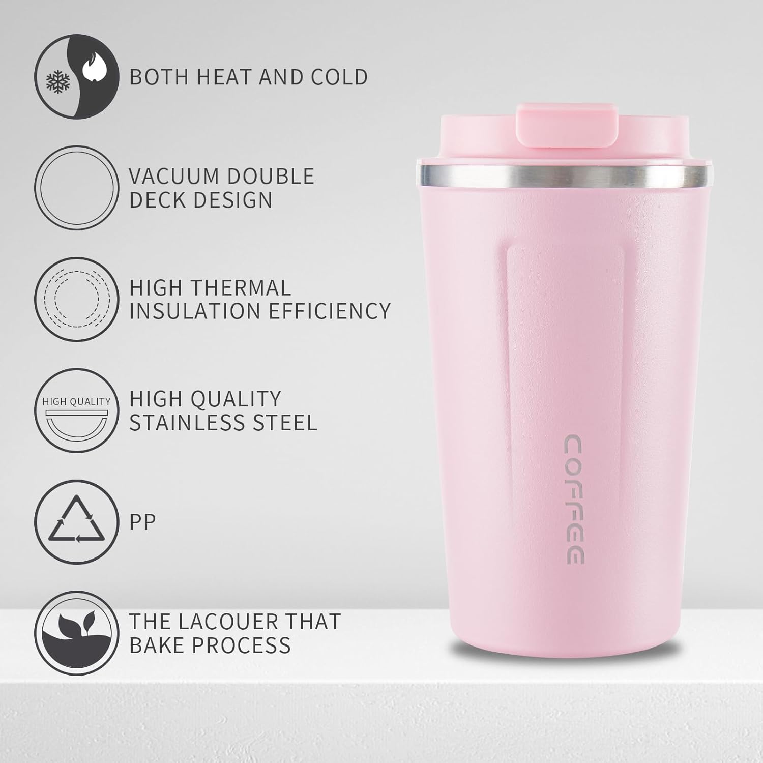 Stainless Steel Vacuum Insulated Travel Coffee Mug, Led Temperature Display Insulated Tumbler, Leak Proof with Lid Keeps Cold and Warm, Suitable for Coffee, Tea and Beer - 510ml