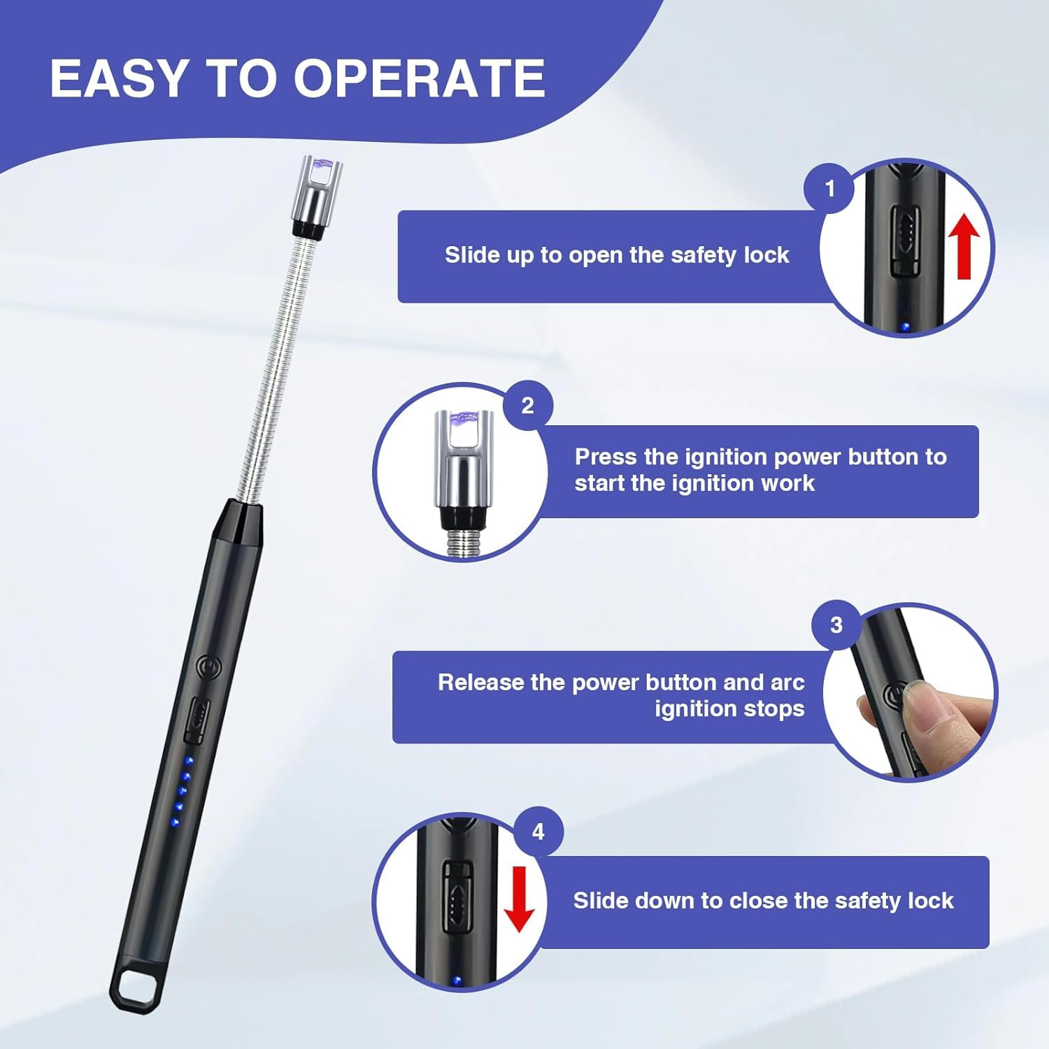 Rechargeable Electric Gas Lighter for Kitchen Cooking Gas Stove , 360° Flexible Neck Arc Lighter Plasma Flameless Windproof USB Lighter - 400 Uses in Single Charge