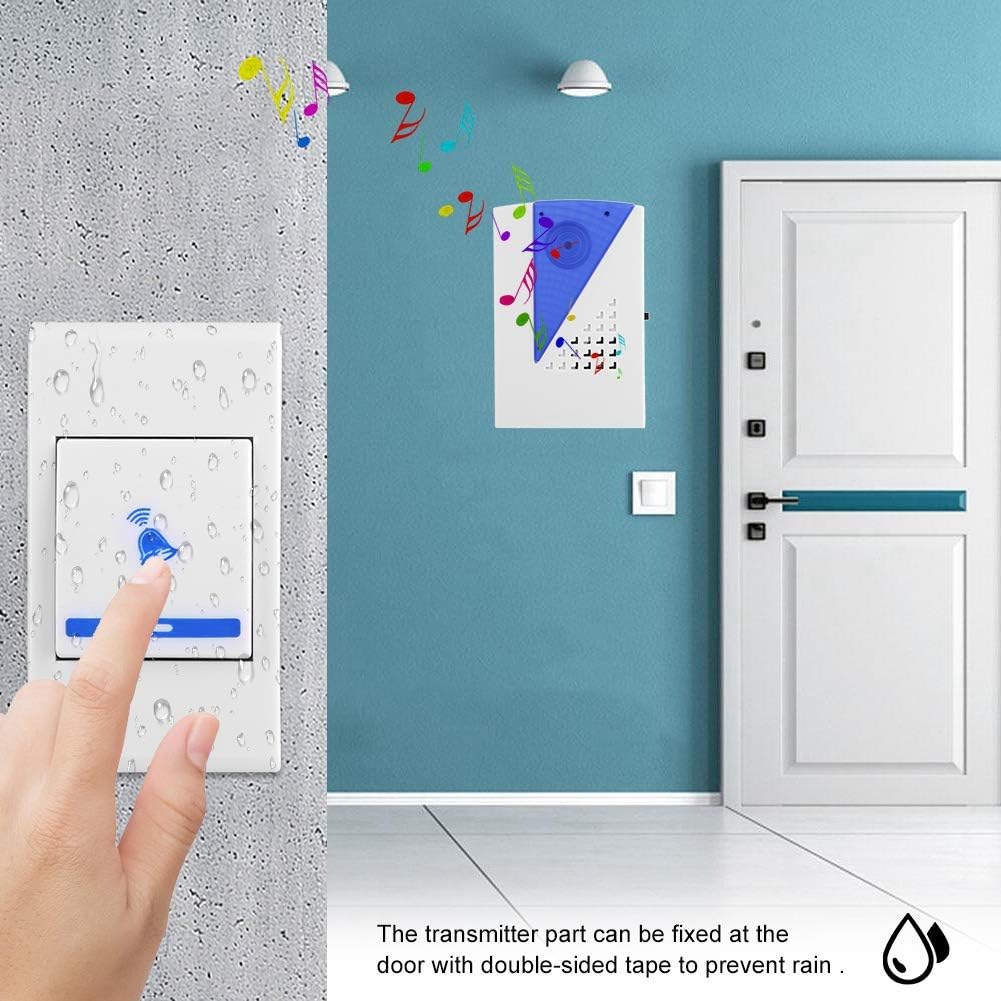 NWZ NZ-184 Mini Doorbell Door Chime Kit with 18 Ringtones Receiver Transmitter Wireless Doorbell with up to 30M Wireless Range Battery Operated for School Home Office Hotel
