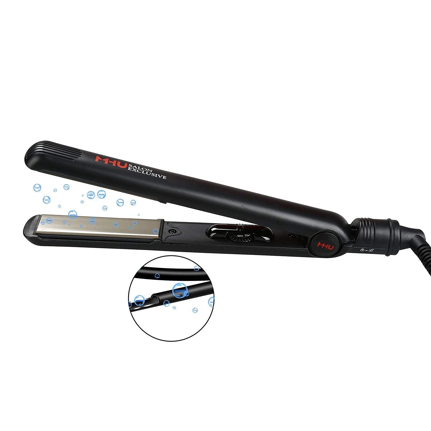 Like A New MHU Flat Iron 1 Inch Professional Travel Portable Negative Ions Protect Hair, Hair Straightener&Curler Anti frizz Dual Voltage Salon Floating Titanium Plate, Hair Iron, Fast Heat Adjustable Temp Black