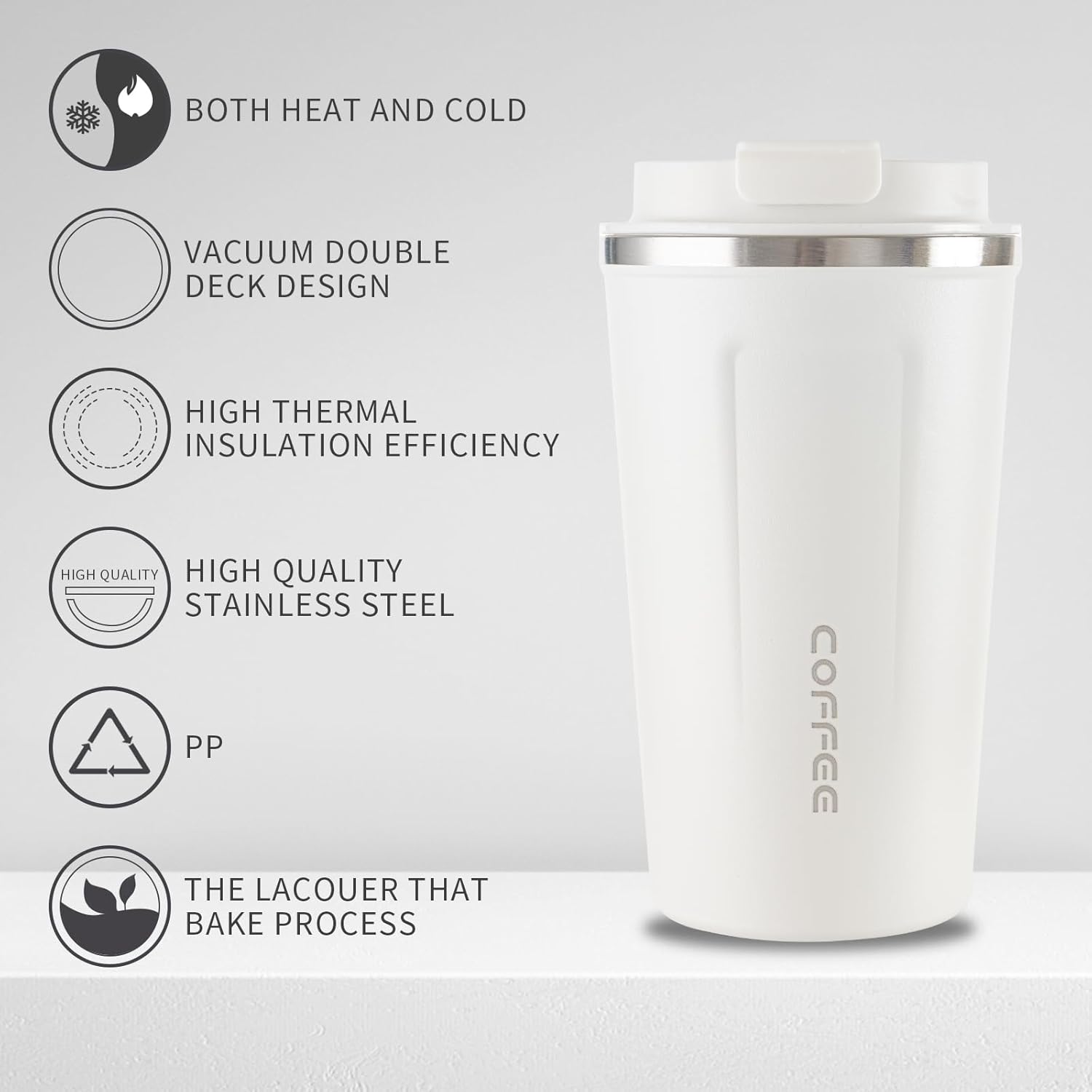 Stainless Steel Vacuum Insulated Travel Coffee Mug, Led Temperature Display Insulated Tumbler, Leak Proof with Lid Keeps Cold and Warm, Suitable for Coffee, Tea and Beer - 510ml