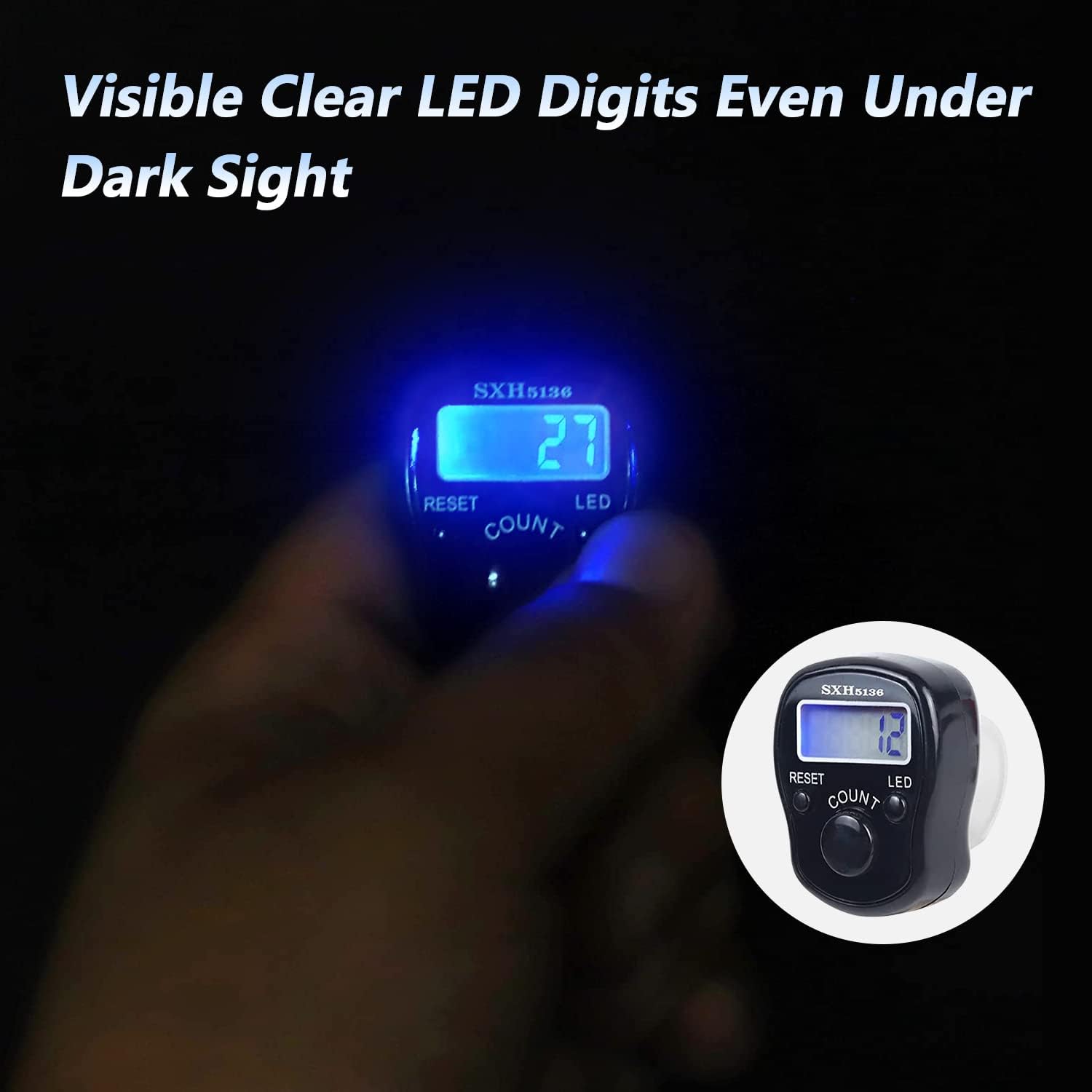 5pcs Finger Counter -Islamic Tasbih Bead- 5 Digital LED Electronic Handheld Tally Counter Clicker with Case Mechanical Manual Clicker Number Lap Tracker Counter