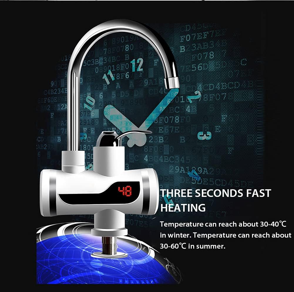 220V Hot Water Heater Faucet Instant Tankless Water Heater Electric Kitchen Bathroom Fast Heating Tap Water Faucet with LED Digital Display