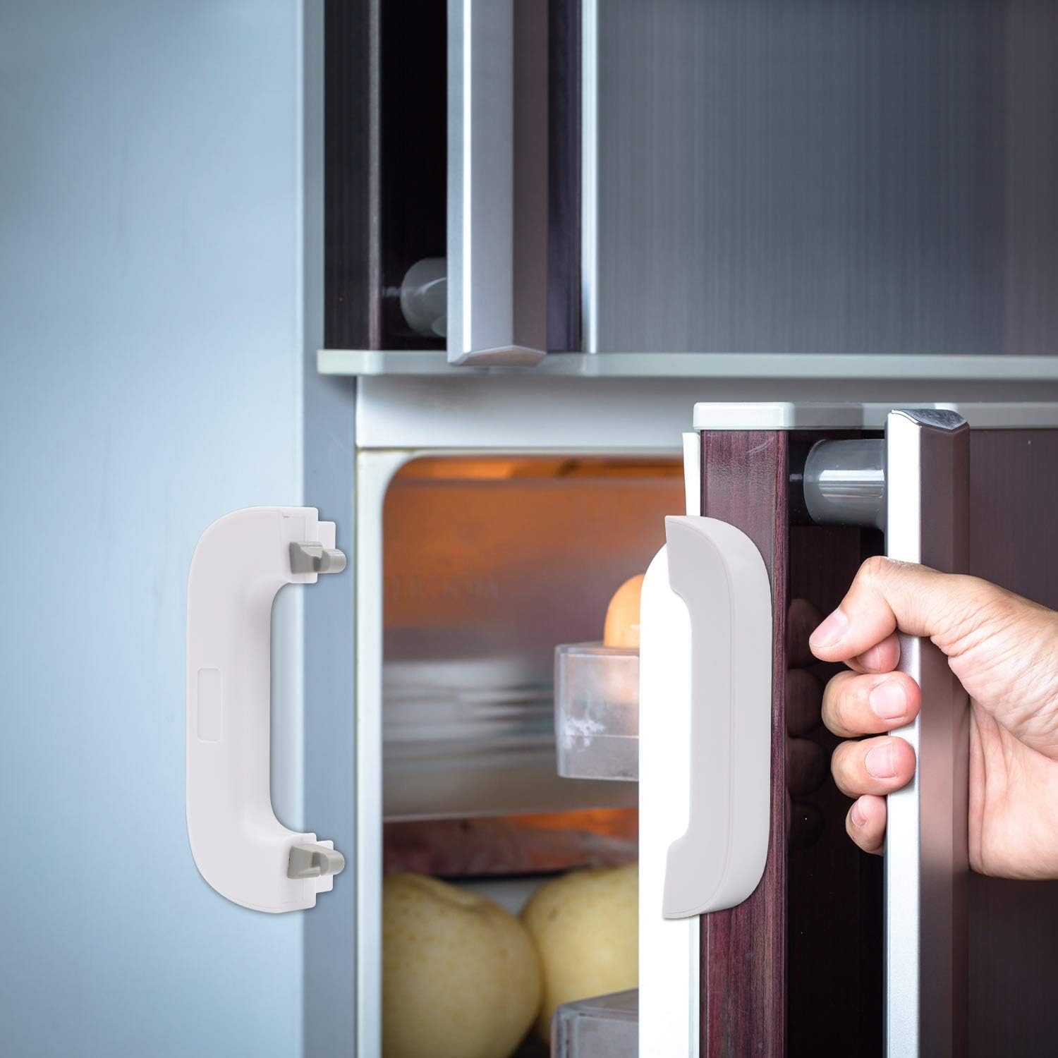 White Home Refrigerator Fridge Freezer Door Lock -Baby Safety Child Lock,Latch Catch Toddler Kids Child Cabinet Fridge Locks,Easy to Install and Use 3M Adhesive no Tools Need or Drill (1PACK White)