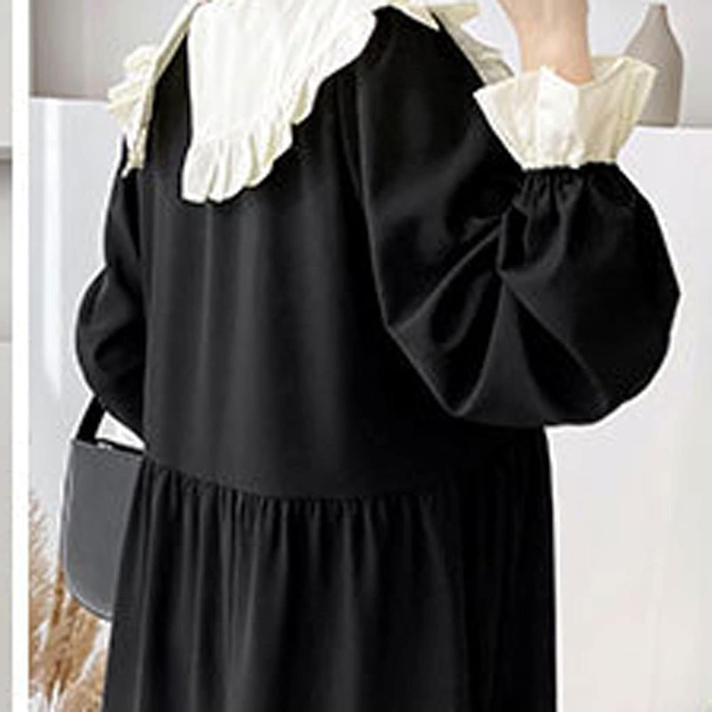 Dress, Dress Women Collar Minimalist All-match Casual Autumn Tender Preppy Style Elegant College Hot Sale (Size : M)