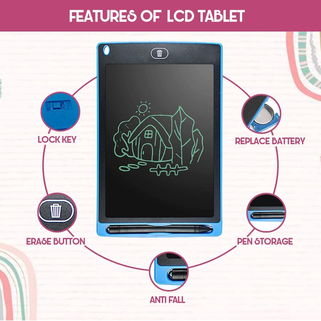 Writing Tablet RGB pad, Lcd writing tablet, Gifts for girls age 10-12, Gift for boys, Drawing Tablet, Birthday, Multicolor