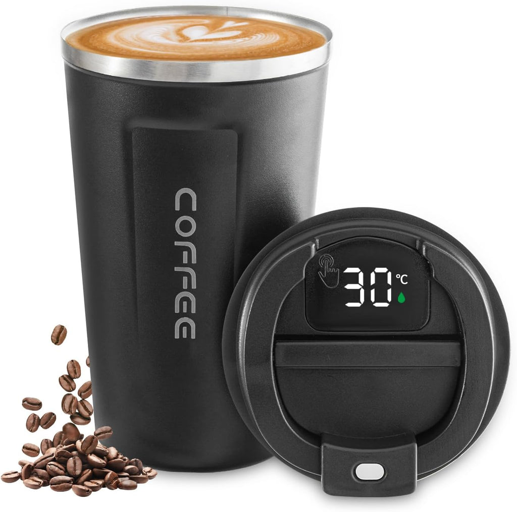 Stainless Steel Vacuum Insulated Travel Coffee Mug, Led Temperature Display Insulated Tumbler, Leak Proof with Lid Keeps Cold and Warm, Suitable for Coffee, Tea and Beer - 510ml