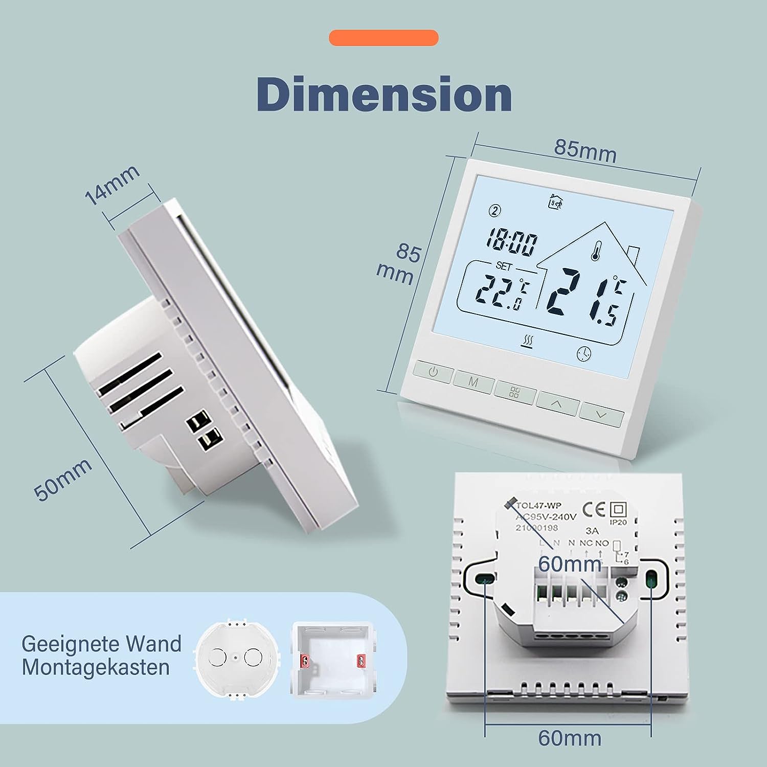 Beok Tuya Smart Thermostat Heating Thermostat Room Thermostat WiFi Thermostat Intelligent Wall Thermostat for Gas/Water Boiler Underfloor Heating Compatible Alexa, Google 3A TOL47WIFI