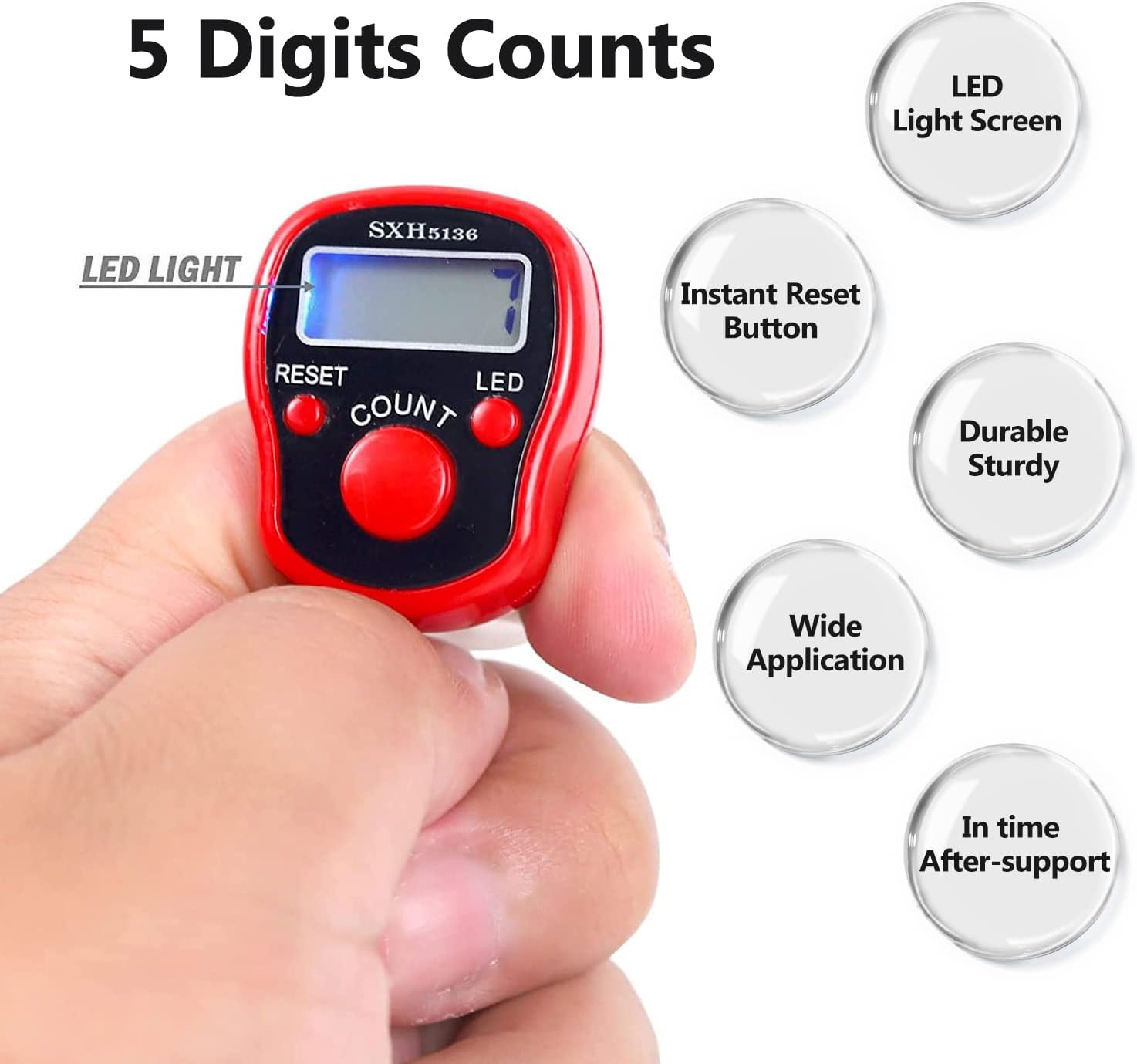 5pcs Finger Counter -Islamic Tasbih Bead- 5 Digital LED Electronic Handheld Tally Counter Clicker with Case Mechanical Manual Clicker Number Lap Tracker Counter
