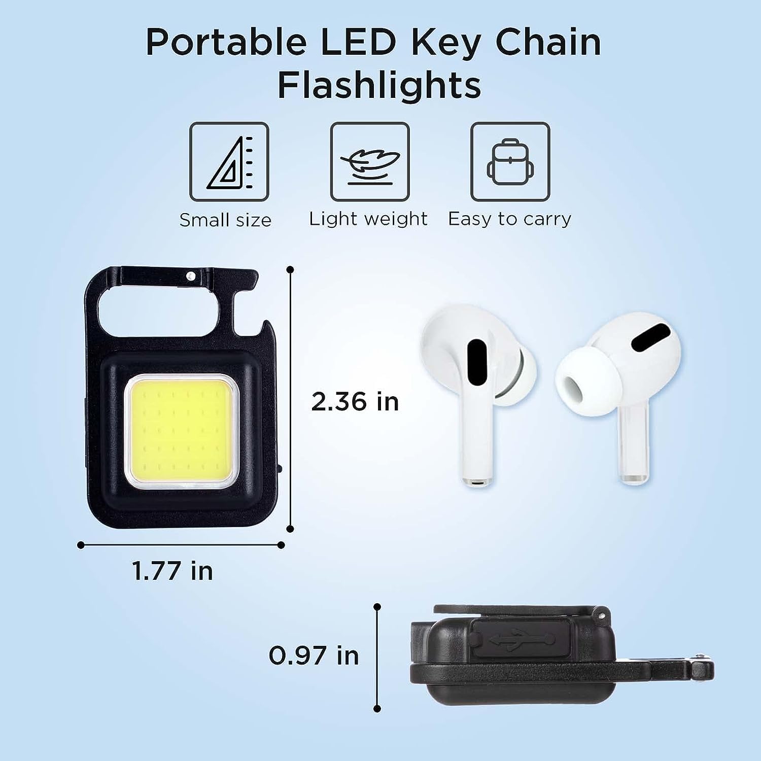 Small Flashlight, Keychain Work Light, USB Rechargeable, Mini LED Handheld Flashlight, 3 Light Modes Portable Pocket Light for Valentine's Day Gift Camping Emergency Fishing, Metal
