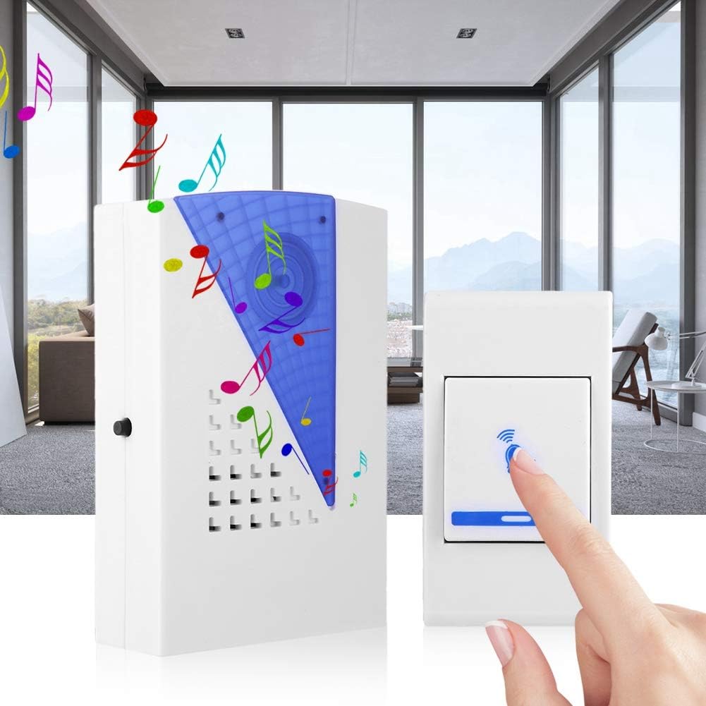 NWZ NZ-184 Mini Doorbell Door Chime Kit with 18 Ringtones Receiver Transmitter Wireless Doorbell with up to 30M Wireless Range Battery Operated for School Home Office Hotel