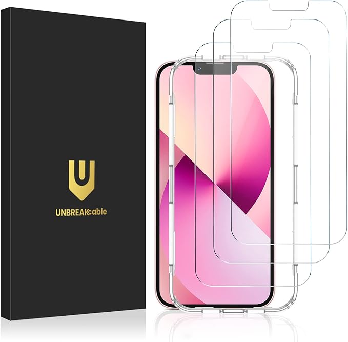 UNBREAKcable 2-Pack Screen Protector for iPhone iPhone 14/13/13 Pro, Double Shatterproof Tempered Glass [Easy Installation Frame] [9H Hardness] [99.99% HD Clear] [Case Friendly] for iPhone 6.1 inch