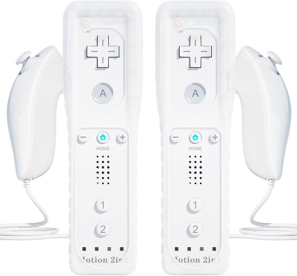 1 Pair Set Of 2 TechKen Controller for Wii with Motion Plus and Wii Nunchuck Controller Wii Remote Control Nunchuk Controller Wii Connection Remote Plus Controller Replacement for Wii/WiiU