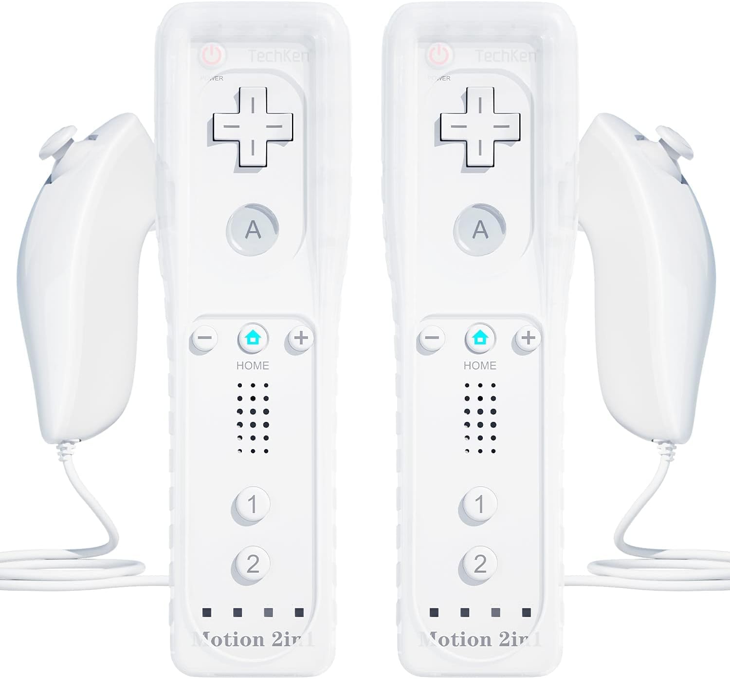 1 Pair Set Of 2 TechKen Controller for Wii with Motion Plus and Wii Nunchuck Controller Wii Remote Control Nunchuk Controller Wii Connection Remote Plus Controller Replacement for Wii/WiiU