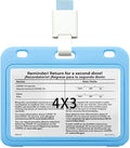 Card Holder Card Protector 4 X 3 Inches with Lanyard Horizontal Style Transverse Double Side Clear PP Plastic Sleeve Badge Card Holder (Light Blue,1 Pack)