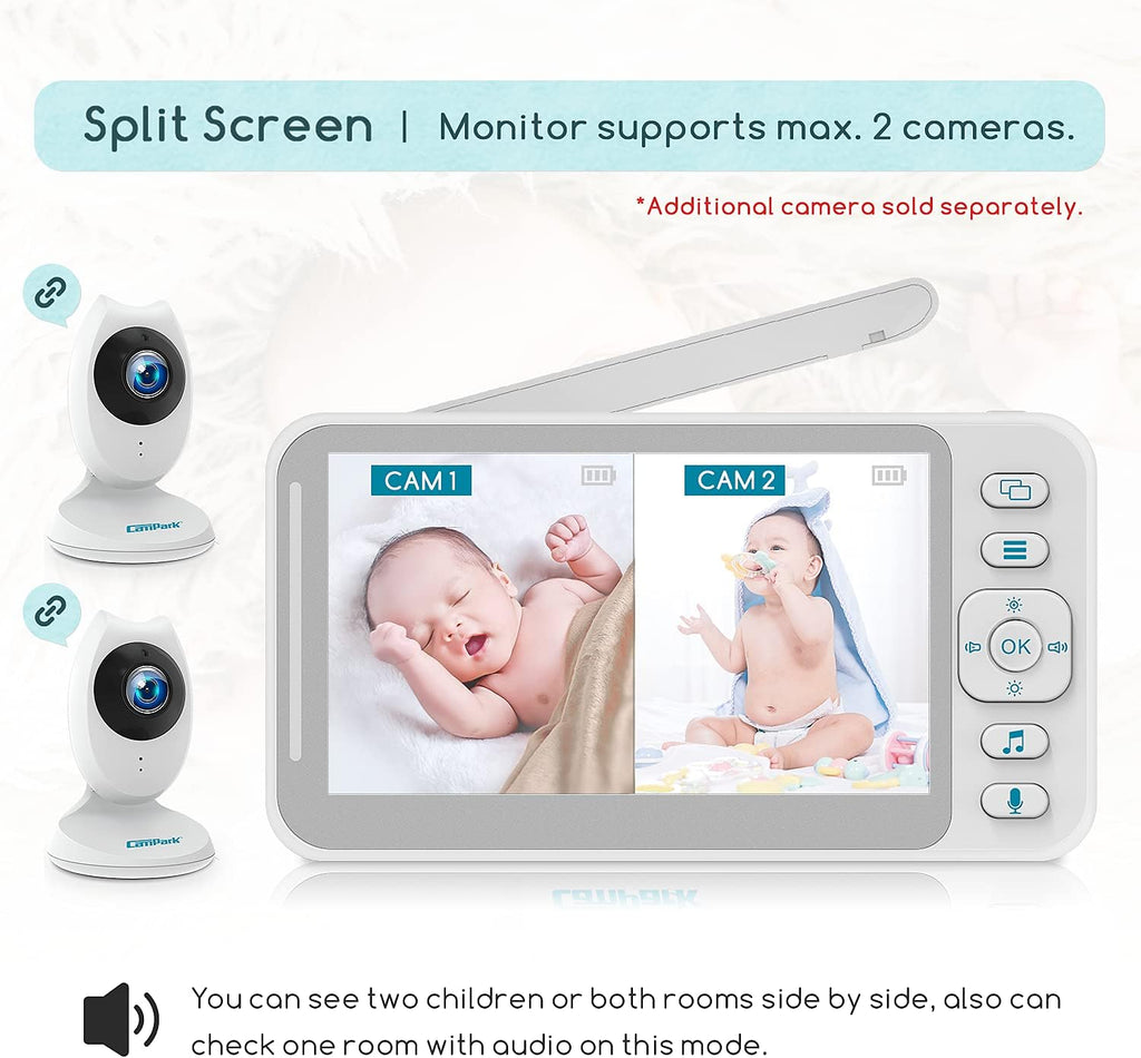 Campark BM40 Video Baby Monitor with Camera and Audio, 4.3 Inch Baby Monitor with Night Vision, No WiFi, 2-Way Talk, VOX, Temperature Display, 8 Lullabies, Ideal for New Moms