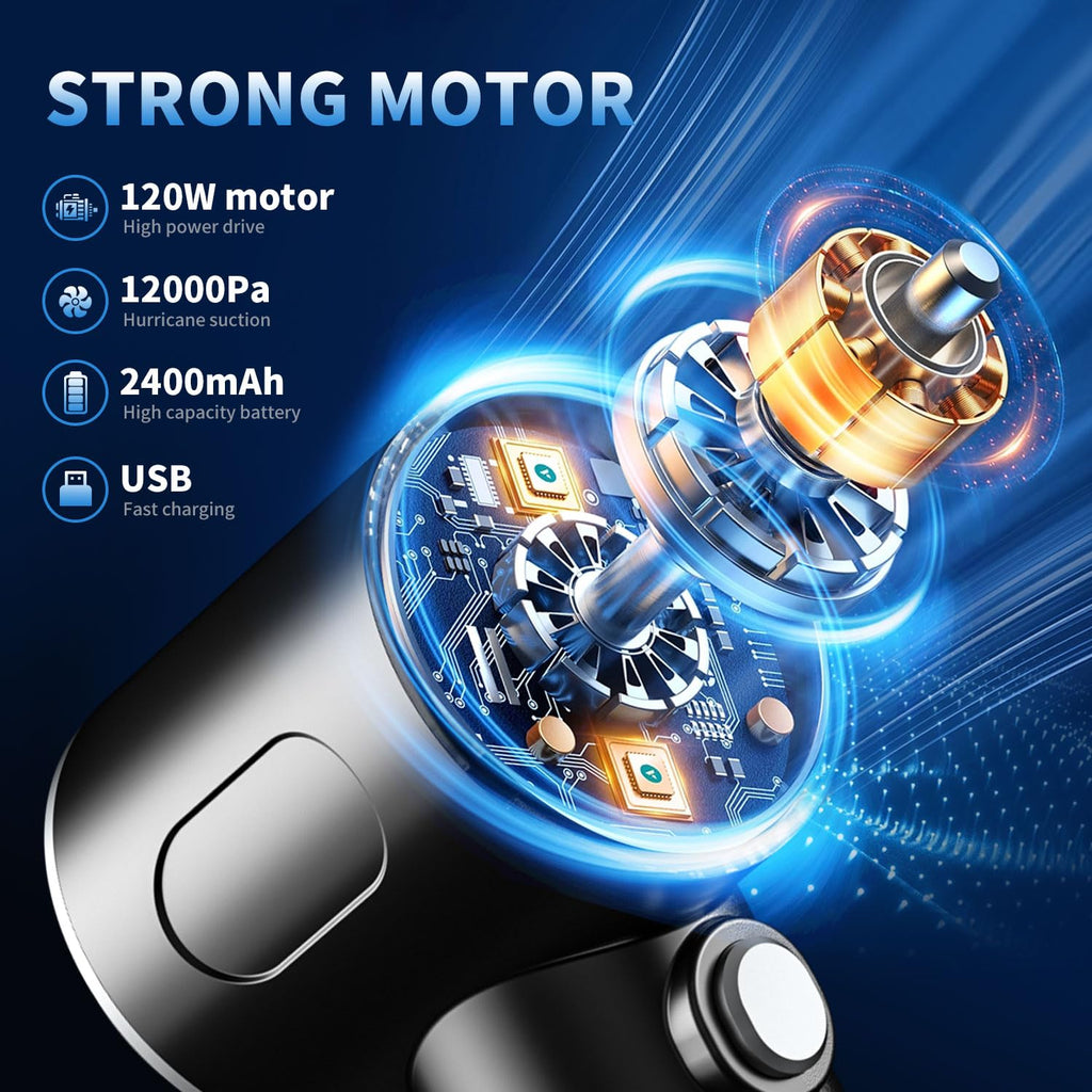 3 in 1 Car Vacuum Cleaner, 12000PA High Power Handheld Vacuum Cordless Portable Mini Vacuum Cleaner Car Accessories, Compressed Air Duster Keyboard Cleaner for Car,Desktop,Pet Hair Cleaning