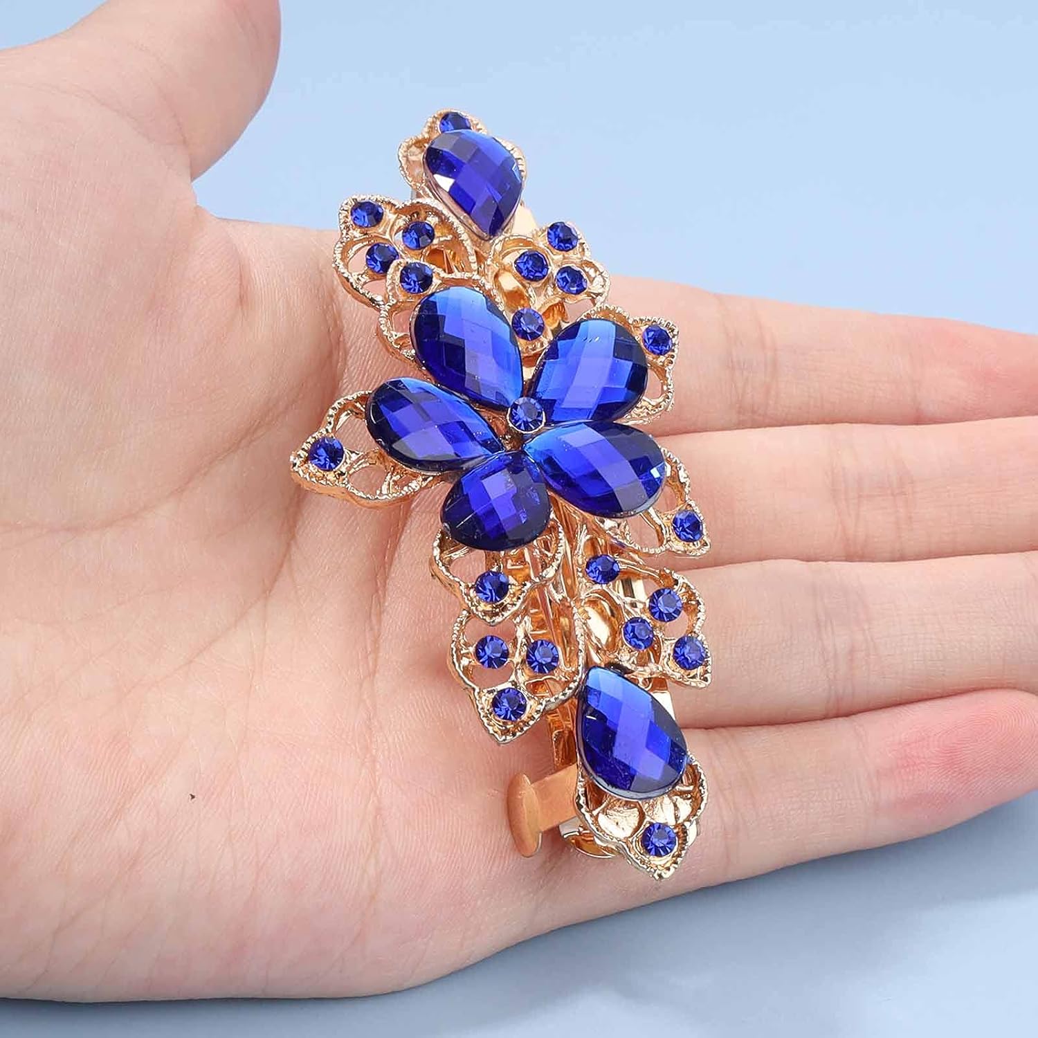 Yheakne Rhinestone Bridal Hair Clip Barrette Blue Crystal Wedding Headpieces Shining Headwear Crystal Hair Barrette Comb Bridal Hair Accessories for Women and Girls (Blue)