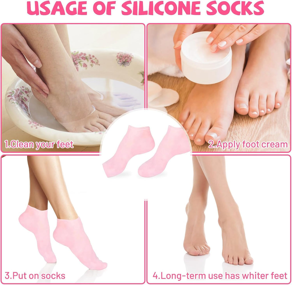 1 Pair Silicone Moisturizing Socks Women Foot Spa Pedicure Silicone Socks Foot Mask Exfoliating Beach Protective Gel Socks Anti Slip Aloe Socks for Dry Cracked Feet Calluses Foot Care