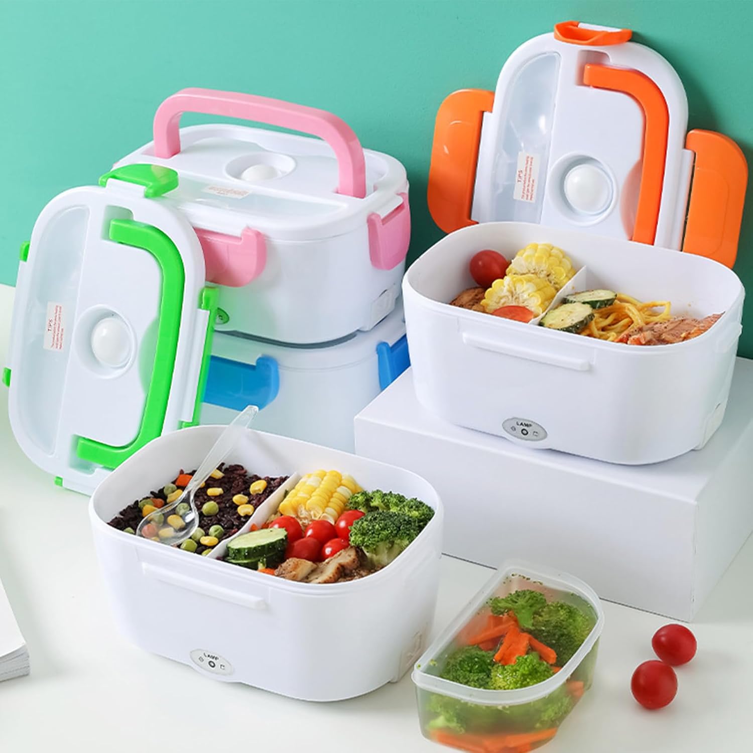 Electric Lunch Box 220V Food Heating Lunch Hot Box Portable Insulated Bento Box Electric Lunch Container for Office Travel Home (Green)