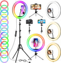 12.6'' Ring Light with Stand and Phone Holder: Totally 74" Tall Led Ringlight Tripod with 40 Color Modes, Floor and Desktop Stand with Circle Lights for Makeup Video Meeting Live Stream