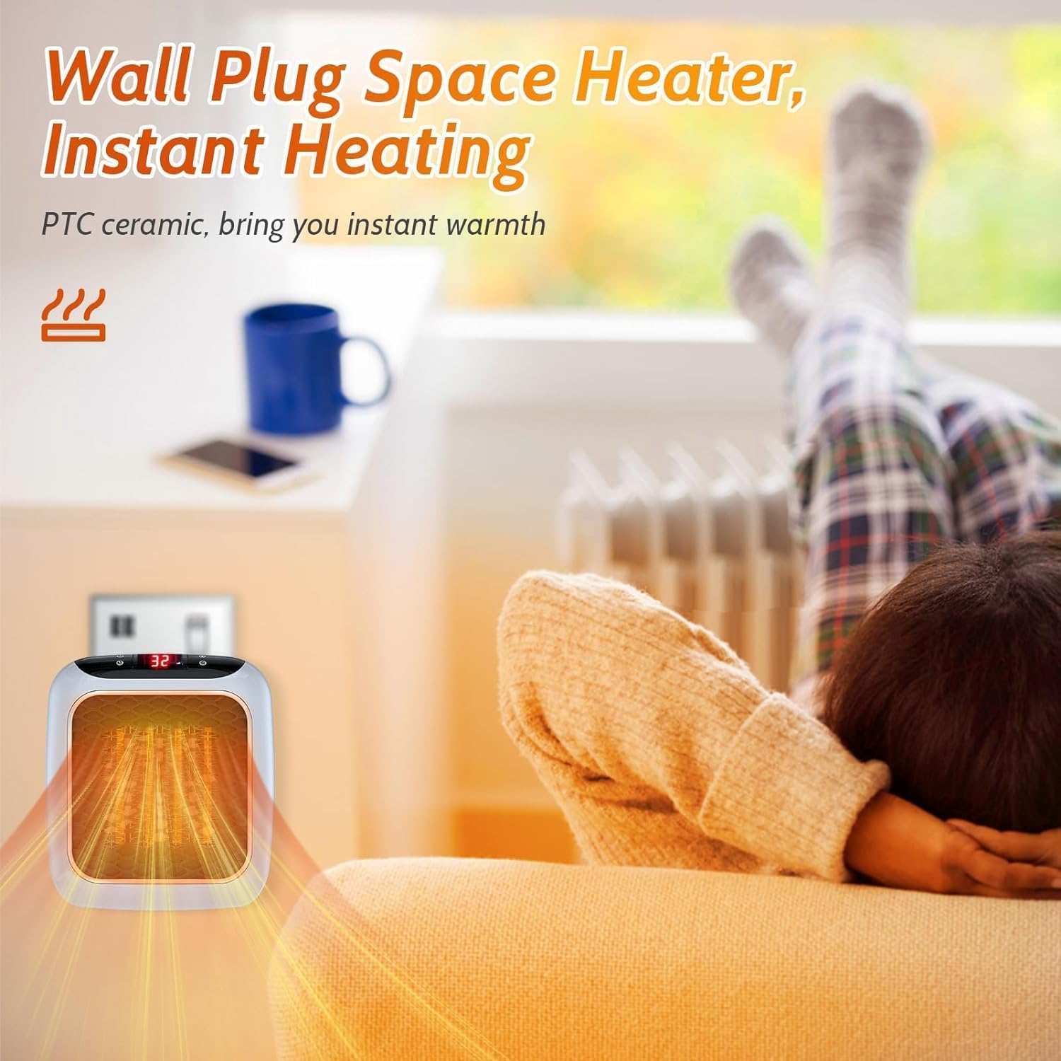 Electric New Handy Heater Turbo Wall-Outlet 800 Watts with Temperature Control Remote| Mini Heater, Portable Heater| Mini Heater for Bedroom (Office Work Room, Bathrooms, Rooms) - CREZO GREY
