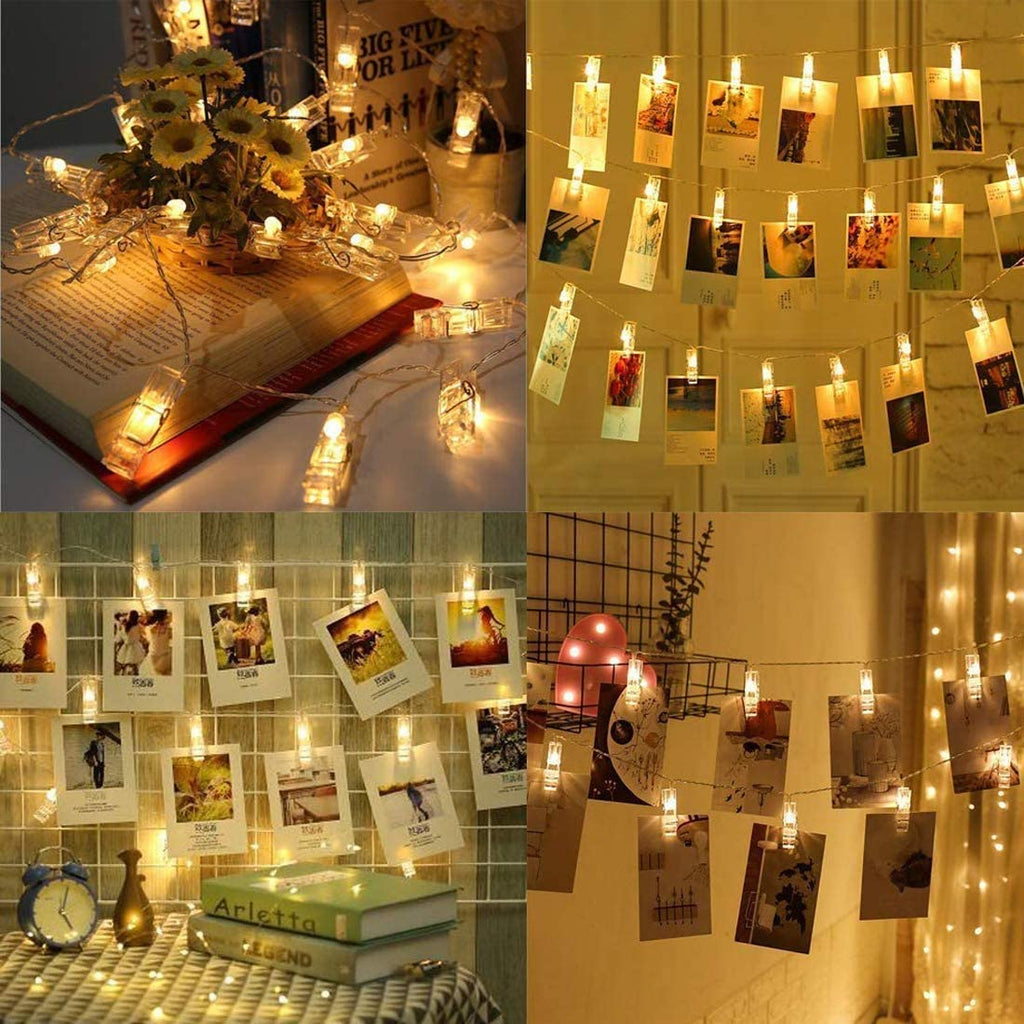Lixada Fairy Lights Photo Clip String Lights - 7.22FT 20 LED Warm White Battery Powered Photo String Lights for Hanging Pictures Cards in Living Room Bedroom Party Wall Wedding