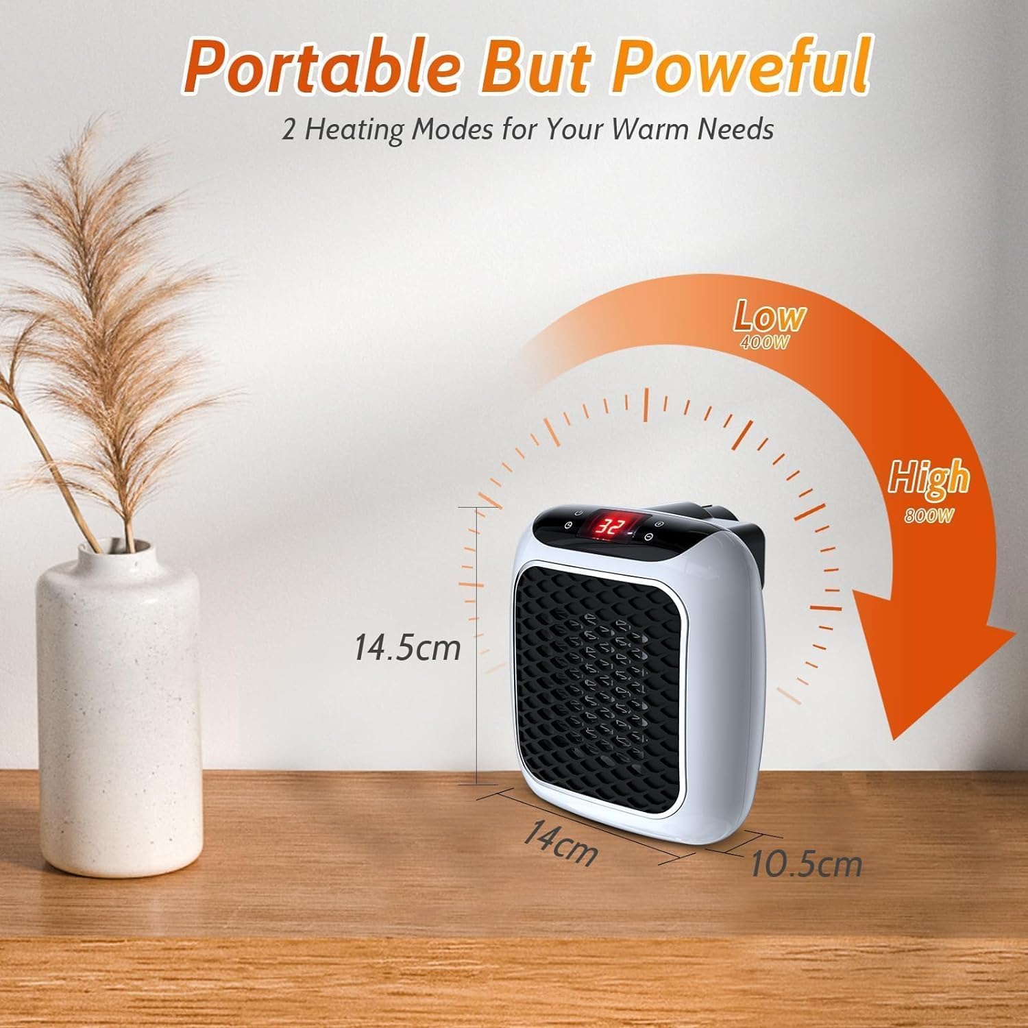 Electric New Handy Heater Turbo Wall-Outlet 800 Watts with Temperature Control Remote| Mini Heater, Portable Heater| Mini Heater for Bedroom (Office Work Room, Bathrooms, Rooms) - CREZO GREY