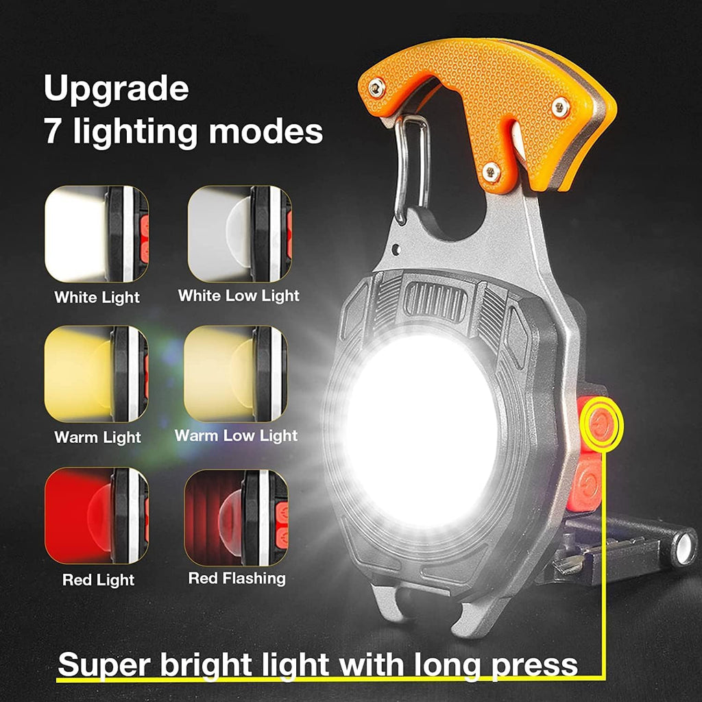 Keychain LED Flashlights, Rechargeable Flashlight Torch 7 Light Modes with Cigarette Lighter,Whistles,Screwdriver,Bottle Opener,Magnet Base Multifunction Emergency Use COB Light for Camping Outoor
