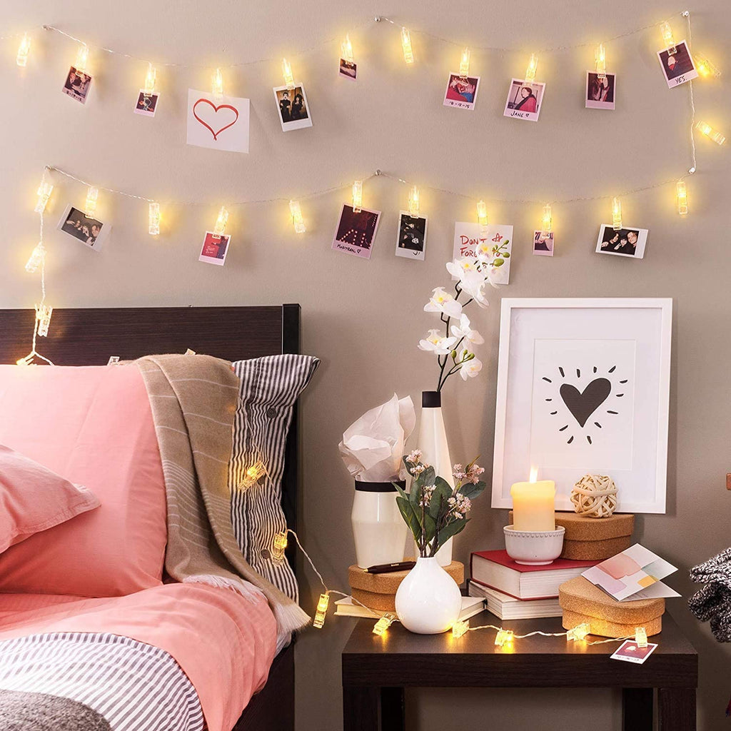 Lixada Fairy Lights Photo Clip String Lights - 7.22FT 20 LED Warm White Battery Powered Photo String Lights for Hanging Pictures Cards in Living Room Bedroom Party Wall Wedding