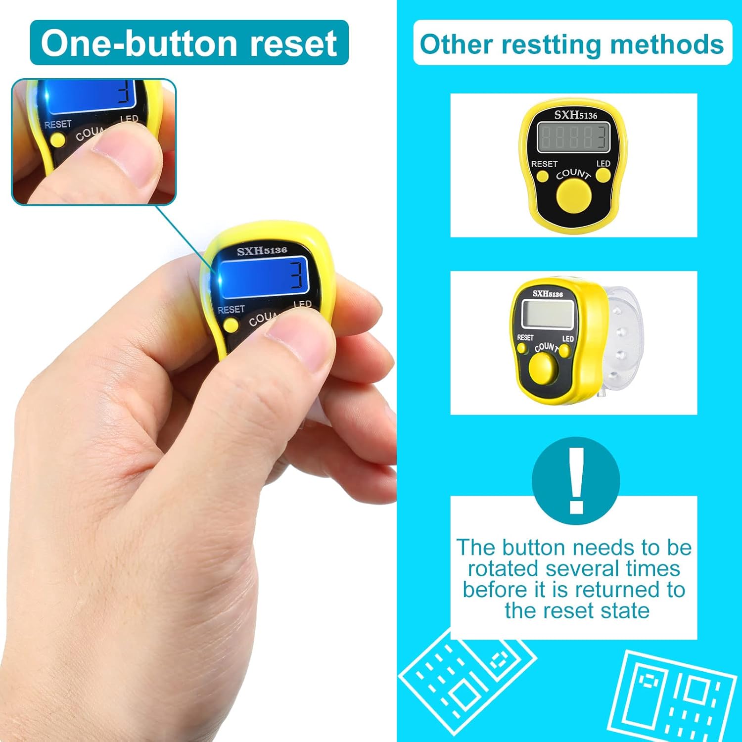 5pcs Finger Counter -Islamic Tasbih Bead- 5 Digital LED Electronic Handheld Tally Counter Clicker with Case Mechanical Manual Clicker Number Lap Tracker Counter