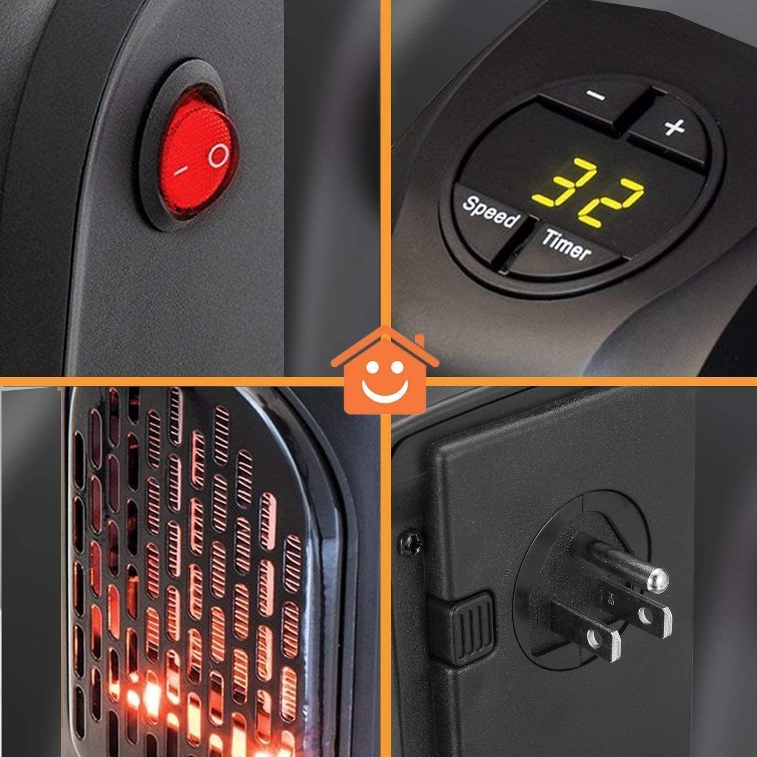 Handy Electric Heater, 400 Watts Heater, Plug-In Heatter, Mini, Portable Room, Office, Bedroom Warmer with LED Display, Set Temperature, and Stylish Design With Remote (Black)