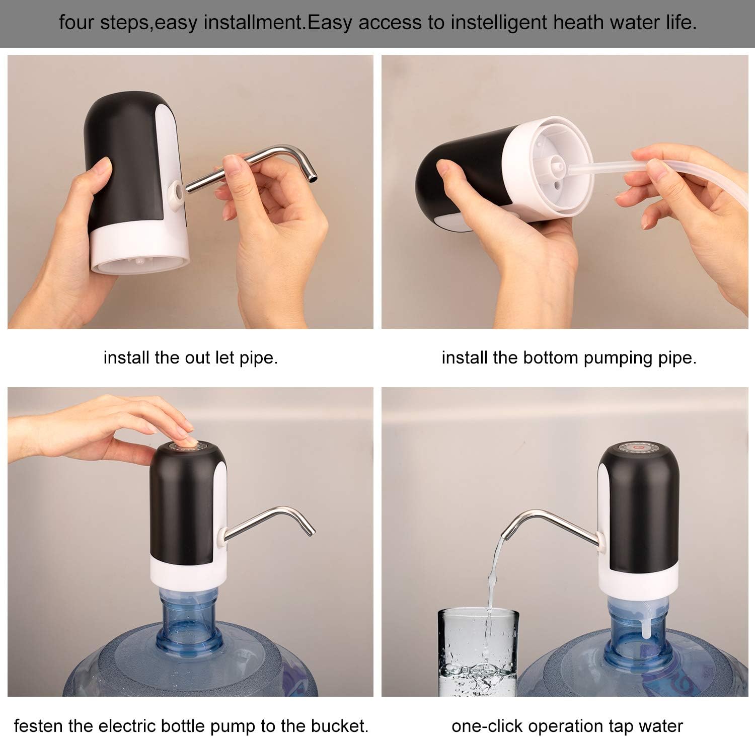 5 Gallon Rechargeable Water Dispenser - One Button Pump with Replaceable Suction & Outlet Pipe