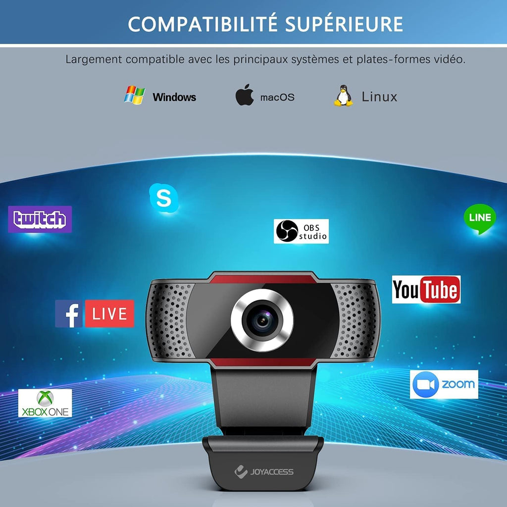 J JOYACCESS Webcam for PC, 1080p/30fps Webcam with Microphone Full HD, Plug and Play USB Webcam with 105 Degree Widescreen Screen, PC Camera for Conference, Study, Zoom, Skype, Compatible with