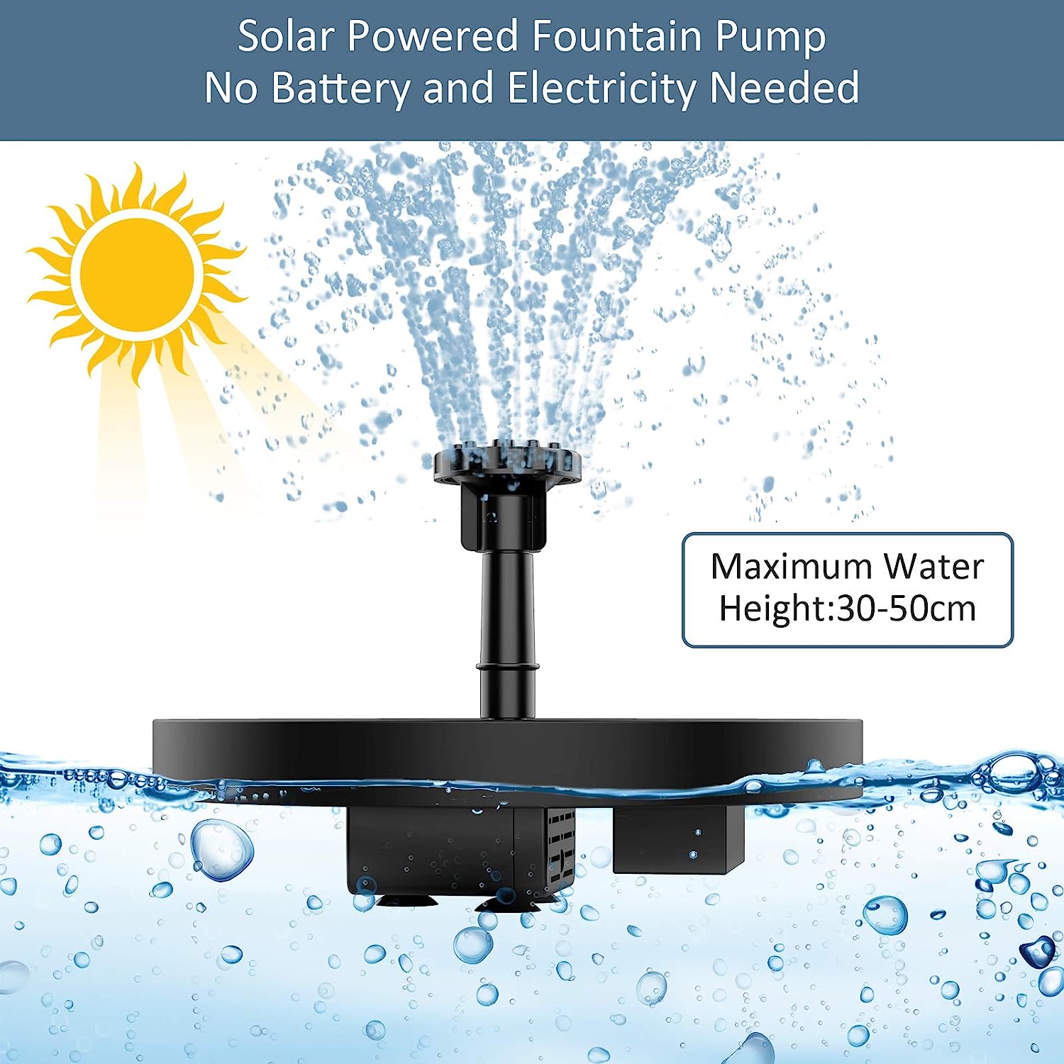 AISITIN 1.5W / 2.5W Solar Bird Bath Fountain with 6 Nozzles, Solar Fountain Pump for Bird Bath, 6.7" Solar Powered Floating Water Fountain Pump for Bird Bath, Ponds, Garden, Fish Tank and Outdoor